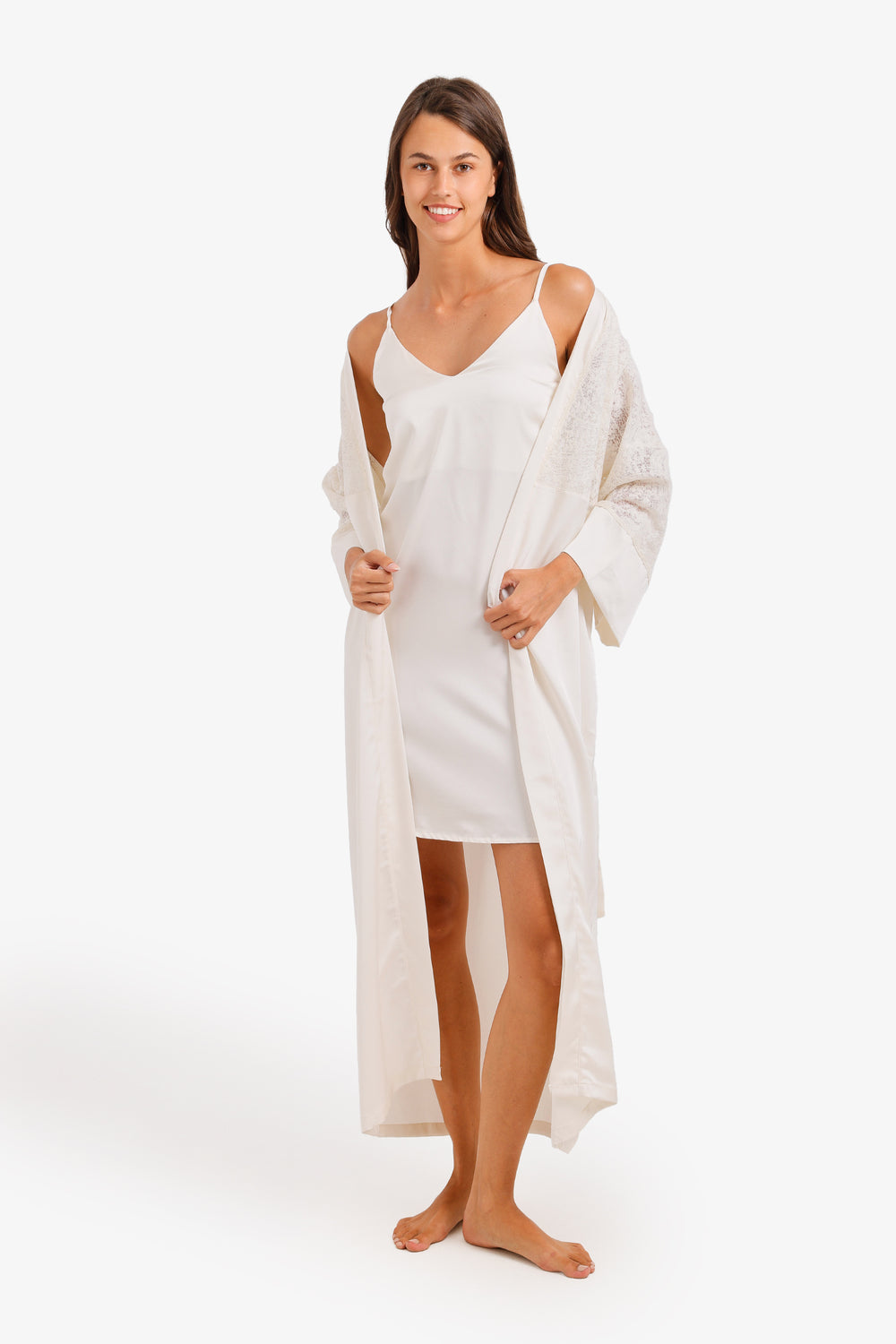 Solid Lace Detail Nightgown Set – Off White