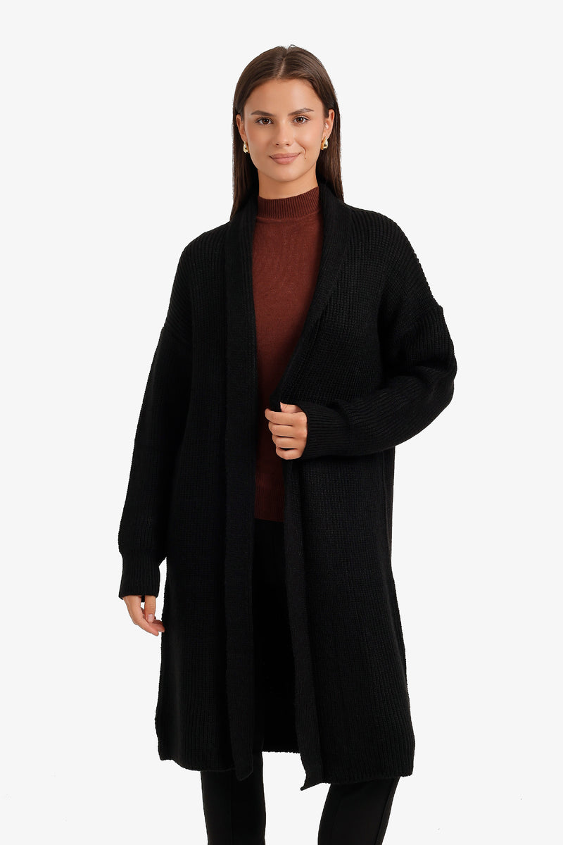 Ribbed Longline Cardigan – Black