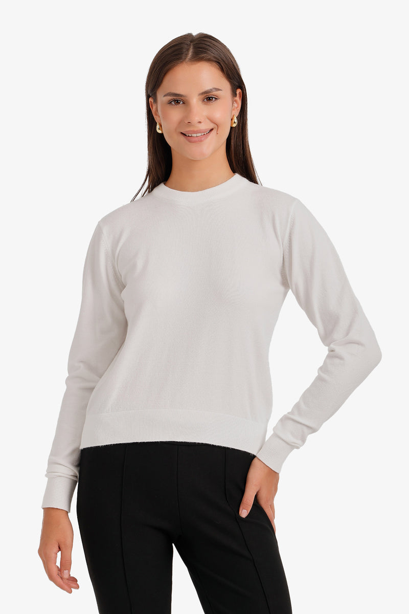Plain Crew Neck Pullover – Off White