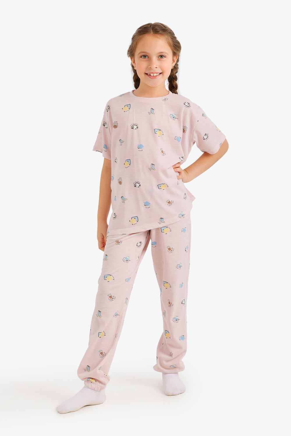 Printed Carrot-Leg Pyjama Set - Pink