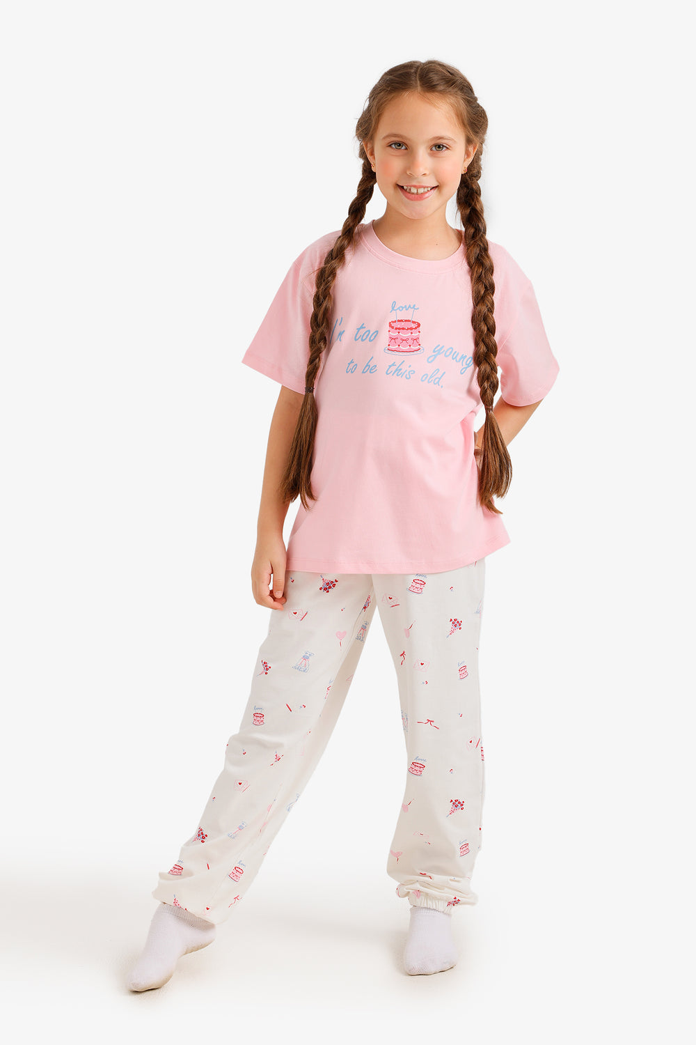 Cake Print Pyjama Set - Pink & Cream