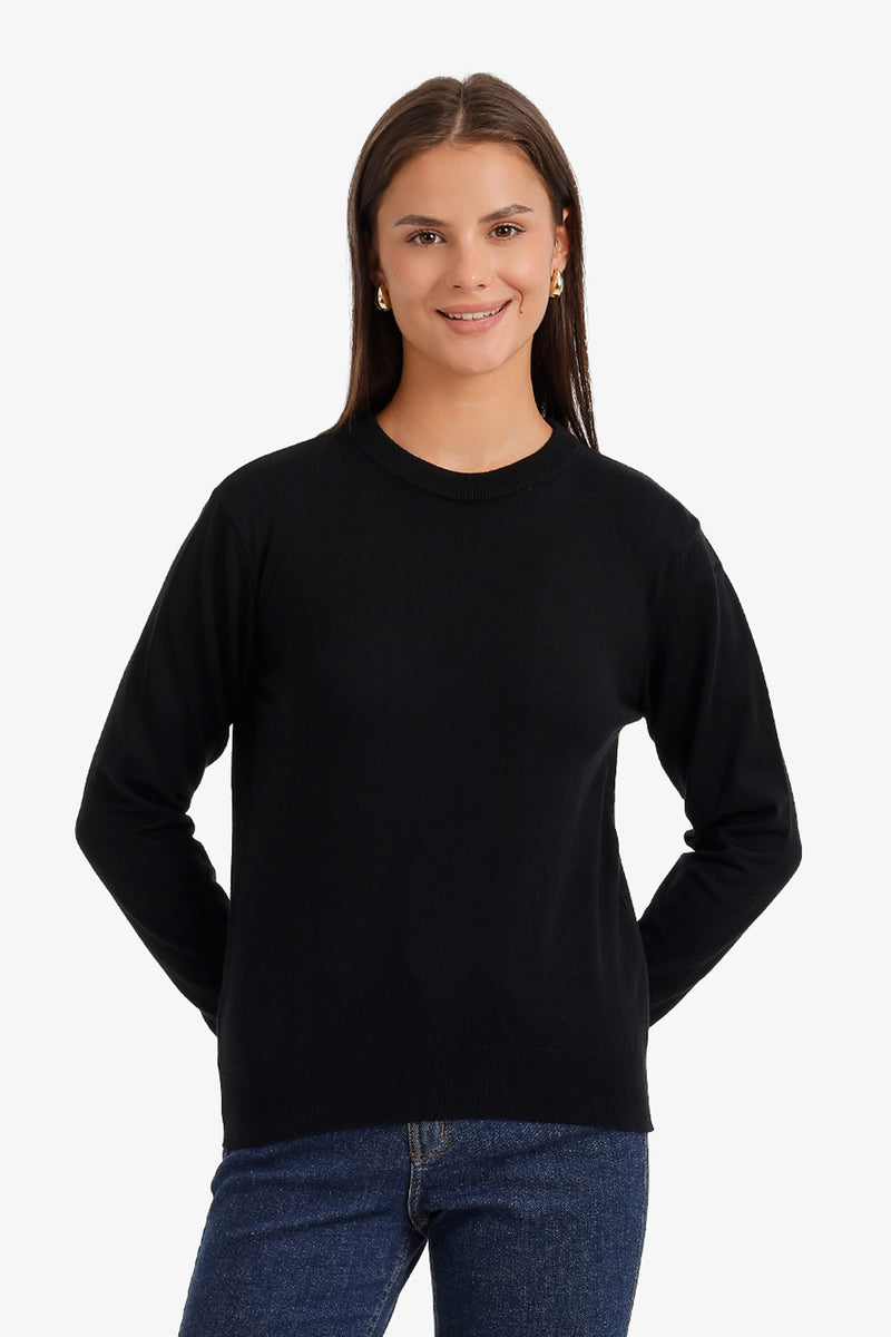 Plain Crew Neck Pullover – Black