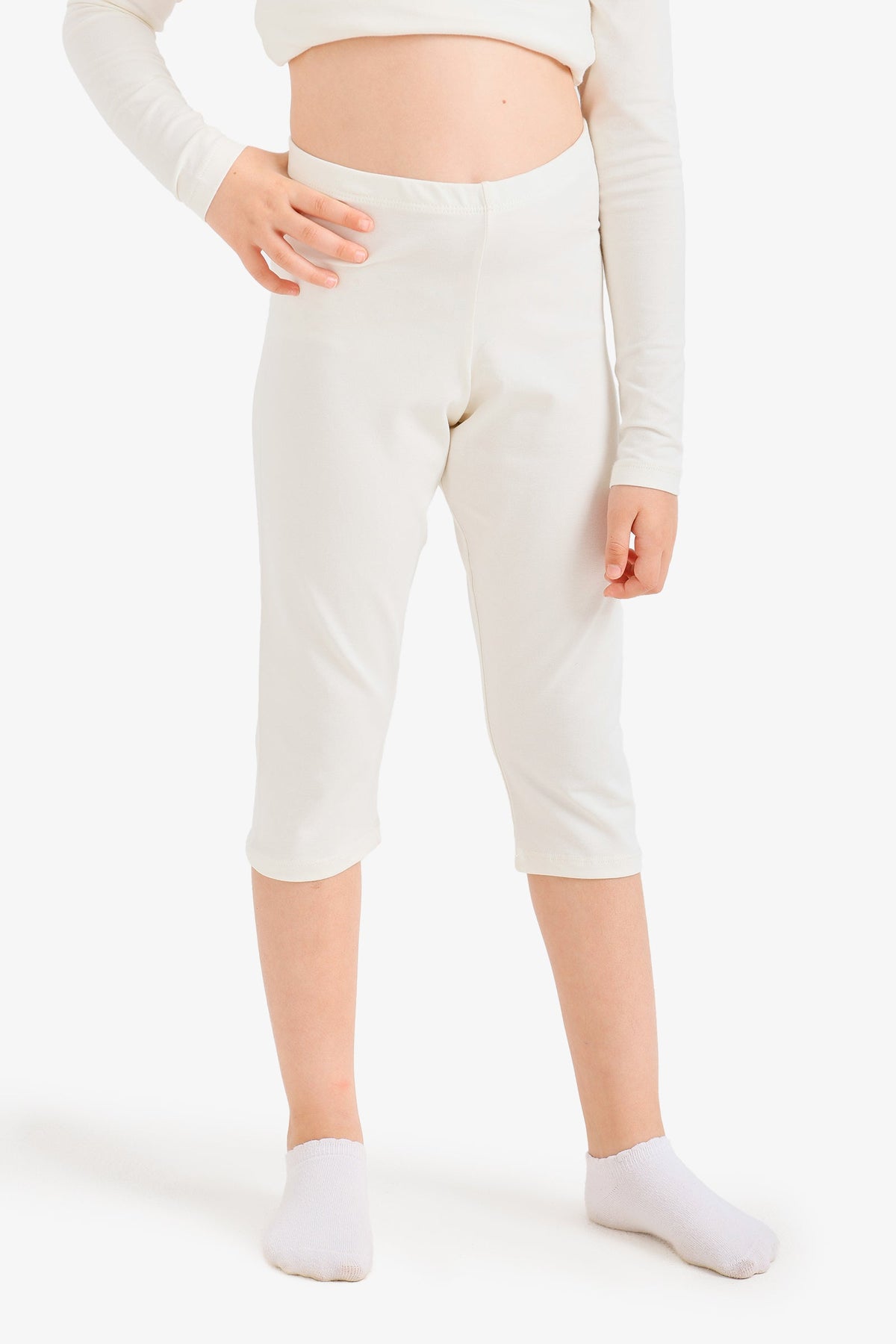 Plain Elastic-Waist Capri Leggings – Off White