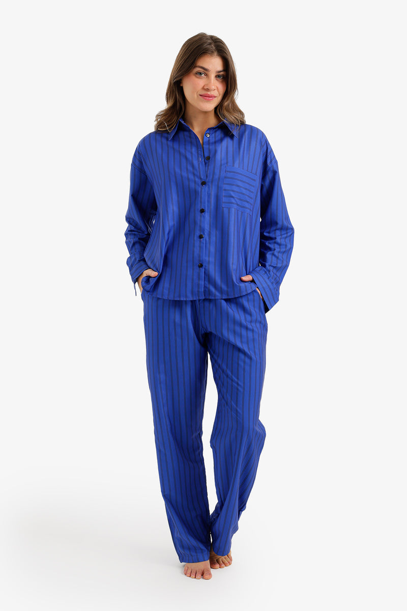 Striped 3-Piece Pajama Set - Royal Blue