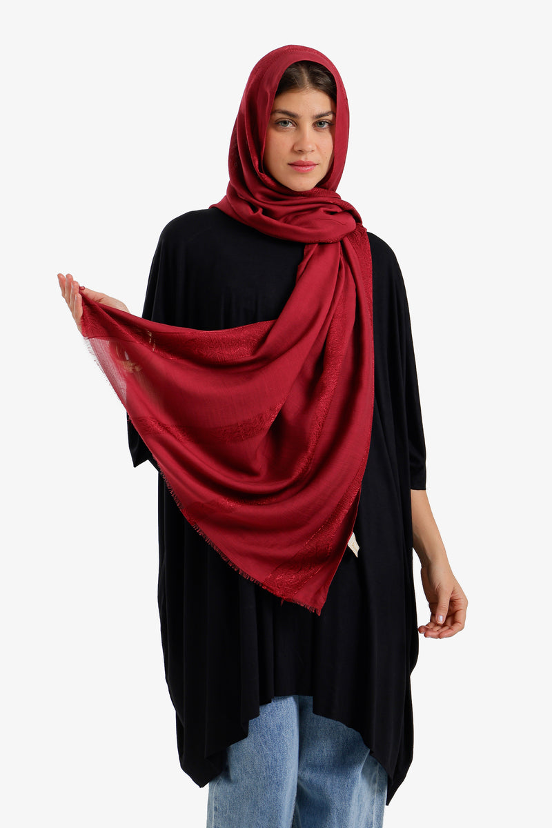 Soft Damask Style Scarf - Burgundy