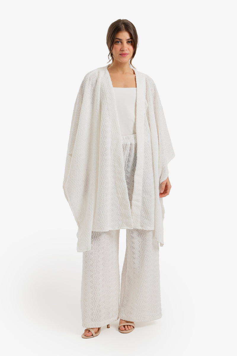 Zigzag-Embroidered Kimono - White