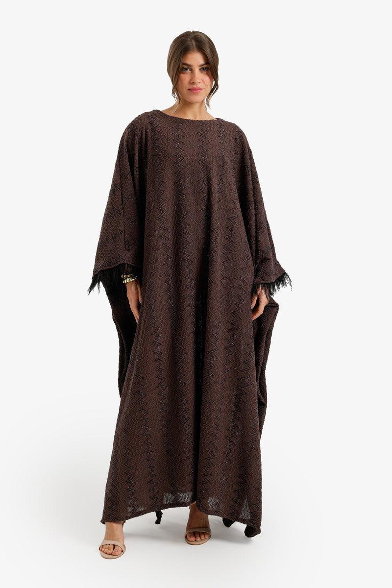 Fringed Maxi Abaya - Brown