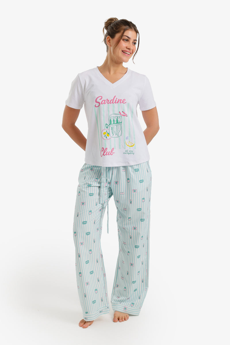 Sardine Club Printed Pajama Set - Mint Green