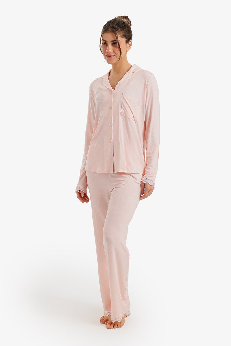 Dentelle Trim Pajama Set - Light Pink