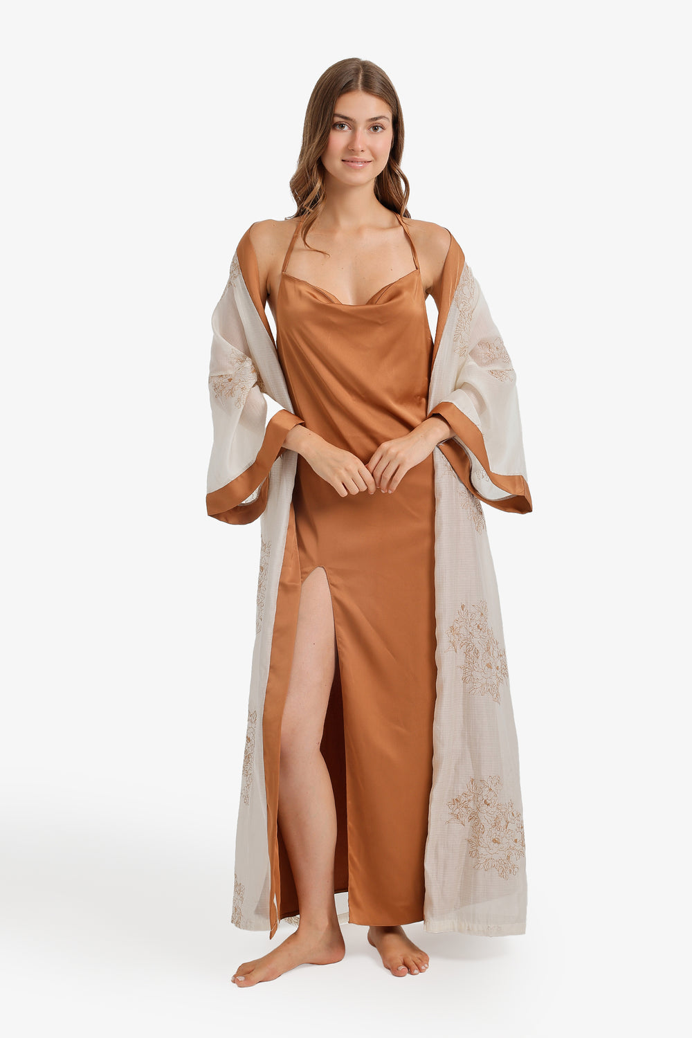 Embroidered Cowl Neck Nightgown Set – Havan