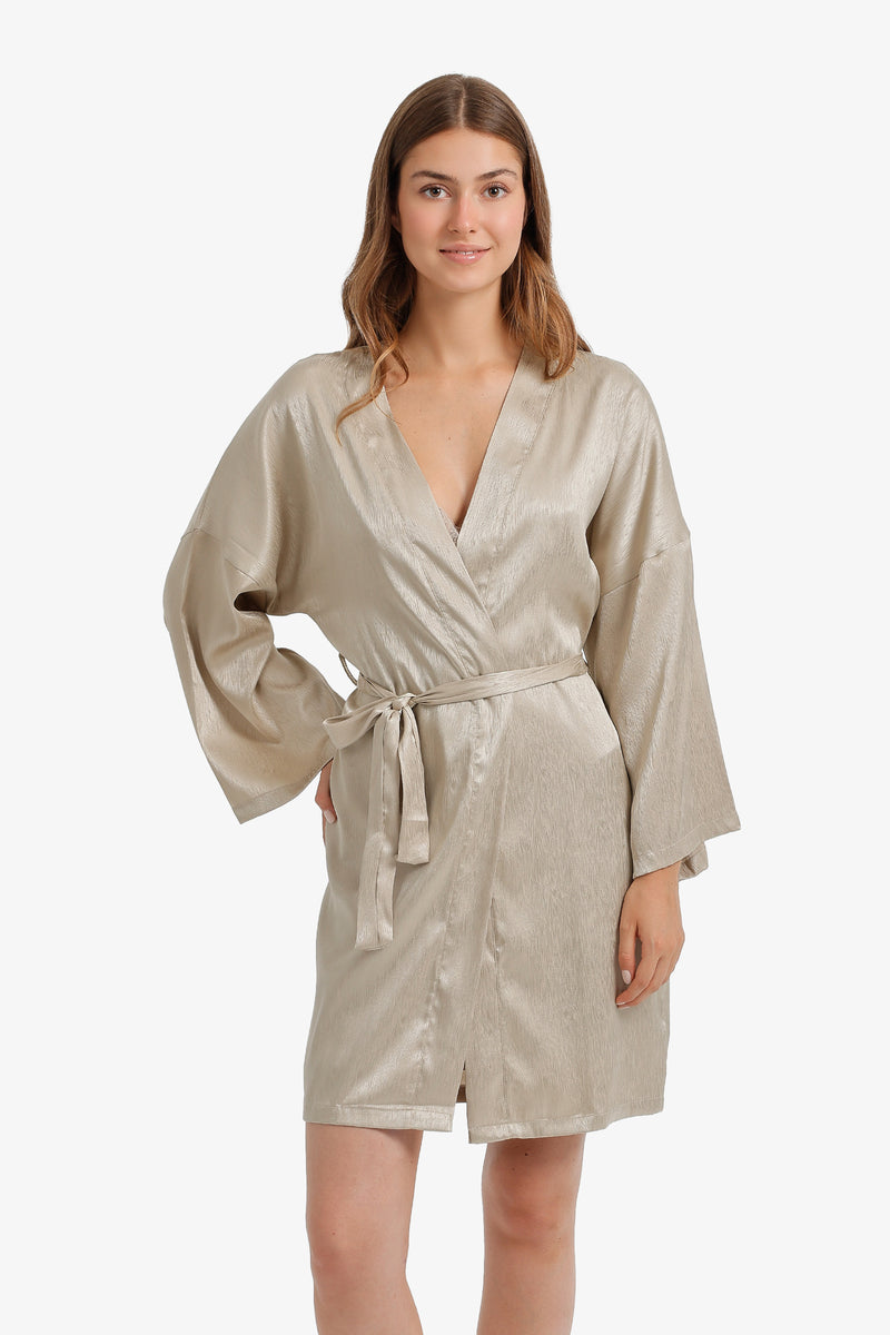 Lace Thigh-Length Nightgown Set – Beige