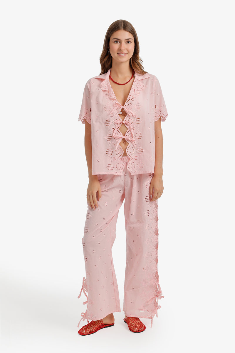 Eyelet Cutout Beach Set - Rose