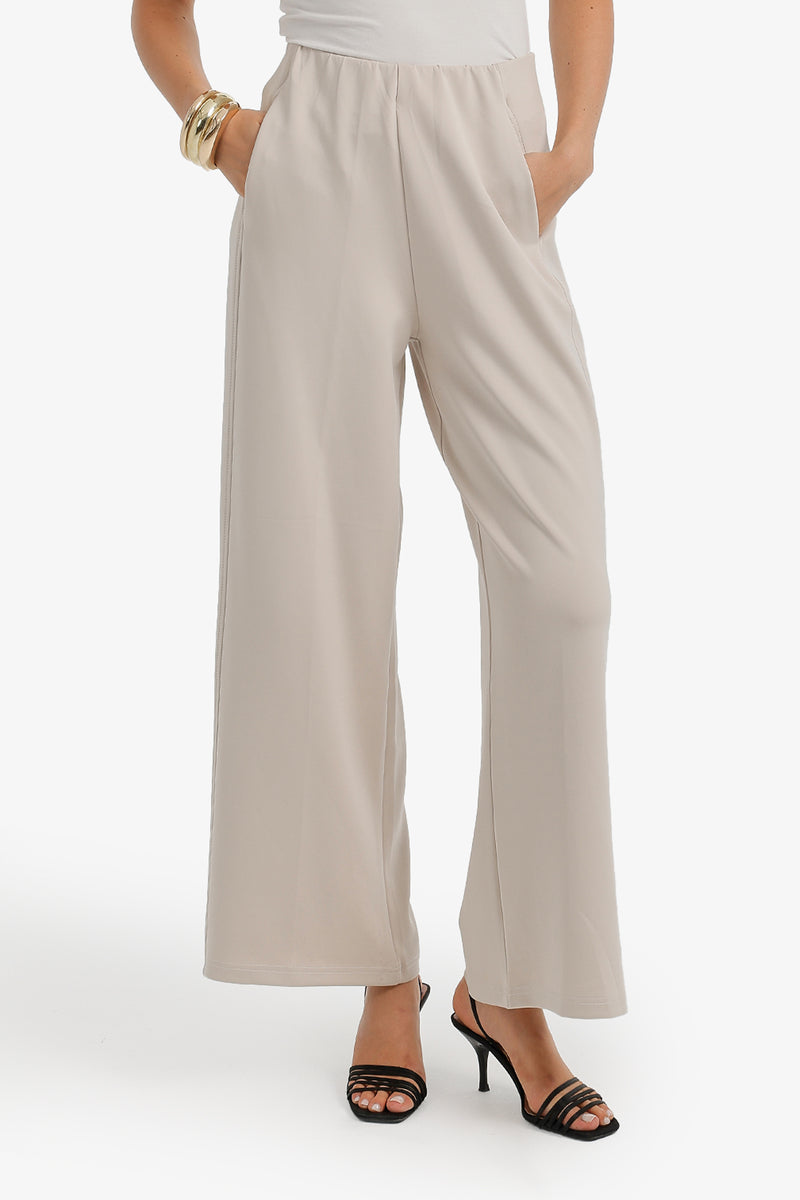 High Waist Pocketed Pants - Light Beige