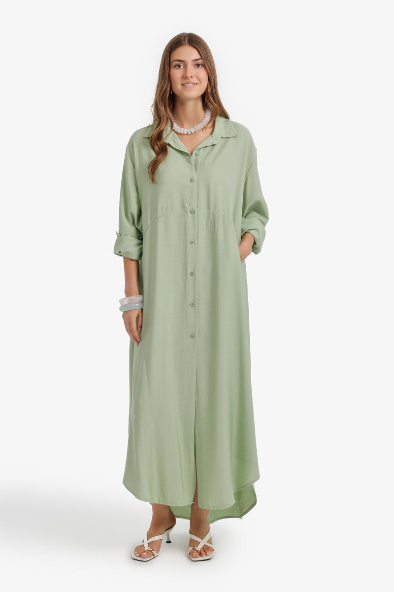 Tab Sleeve Shirt Dress - Mint
