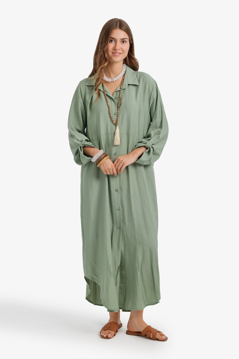 Tab Sleeve Shirt Dress - Olive