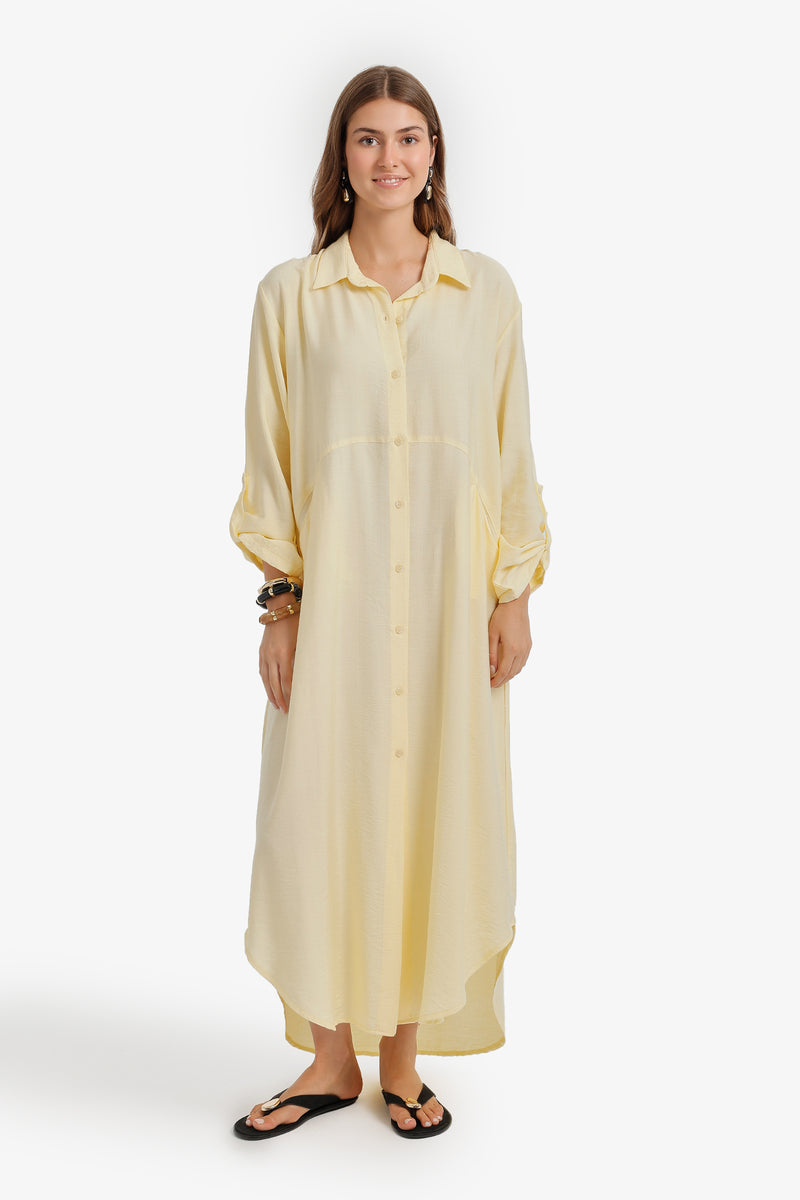 Tab Sleeve Shirt Dress - Yellow