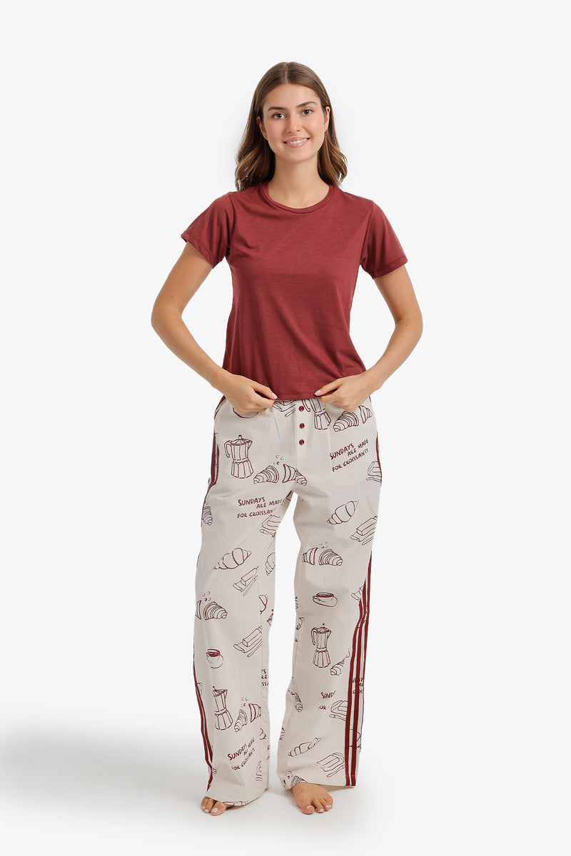 Side Stripe Breakfast Pajama Set – Multicolor
