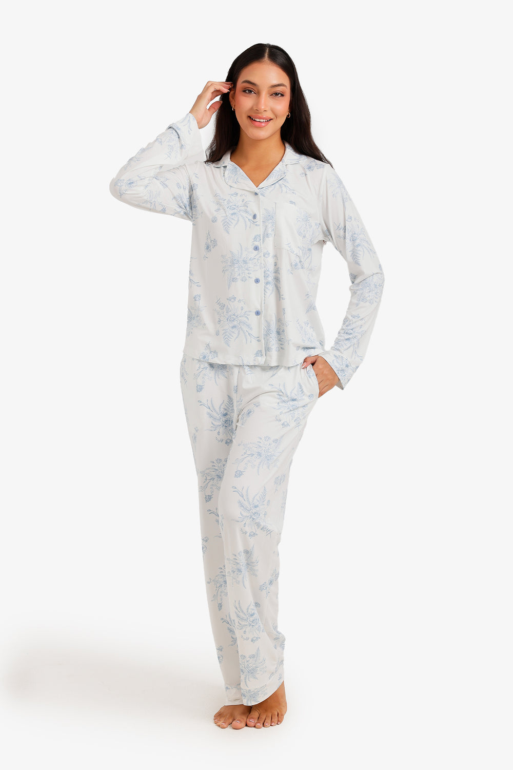 Botanical Print Pajama Set – White