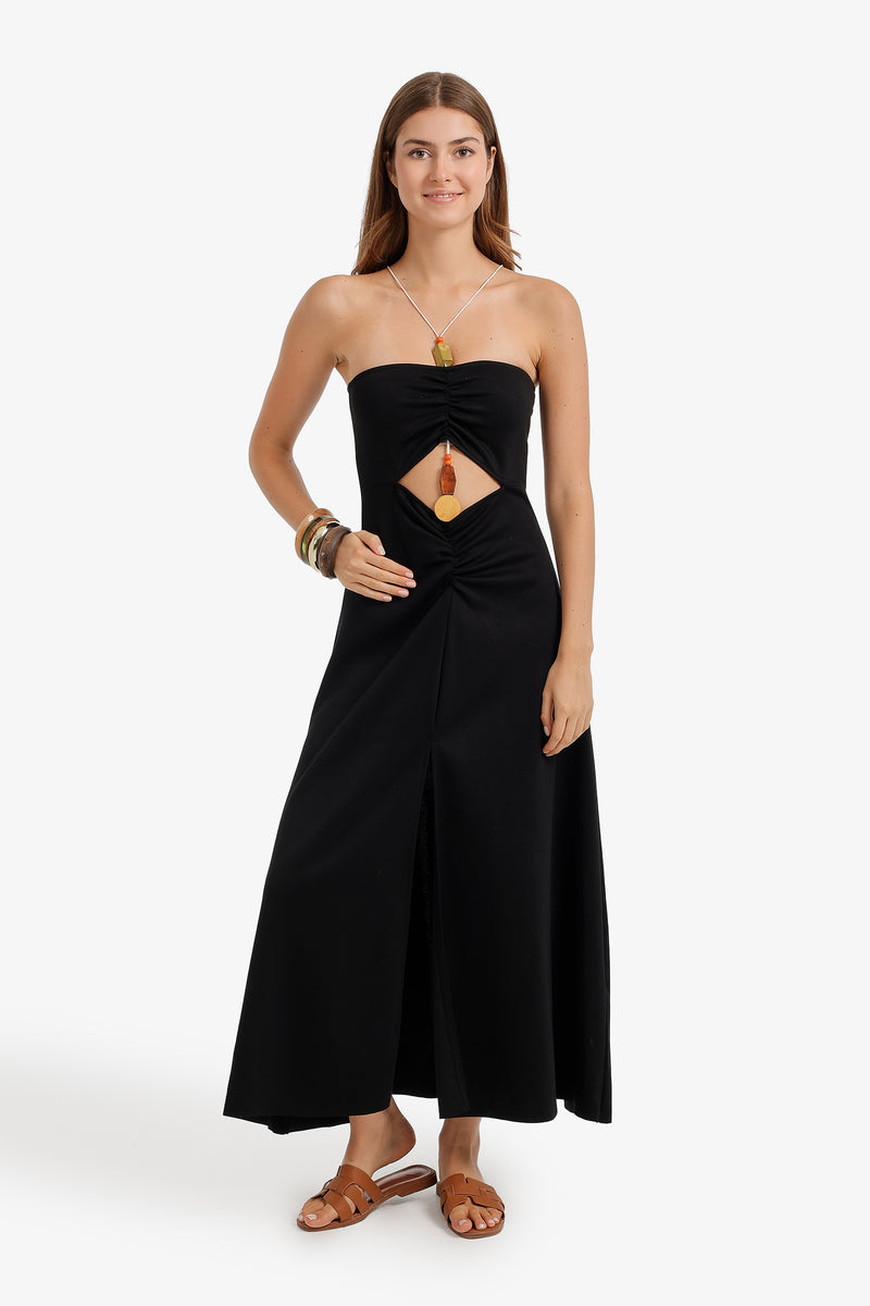 Beaded Front Cut-Out Beach Dress – Black