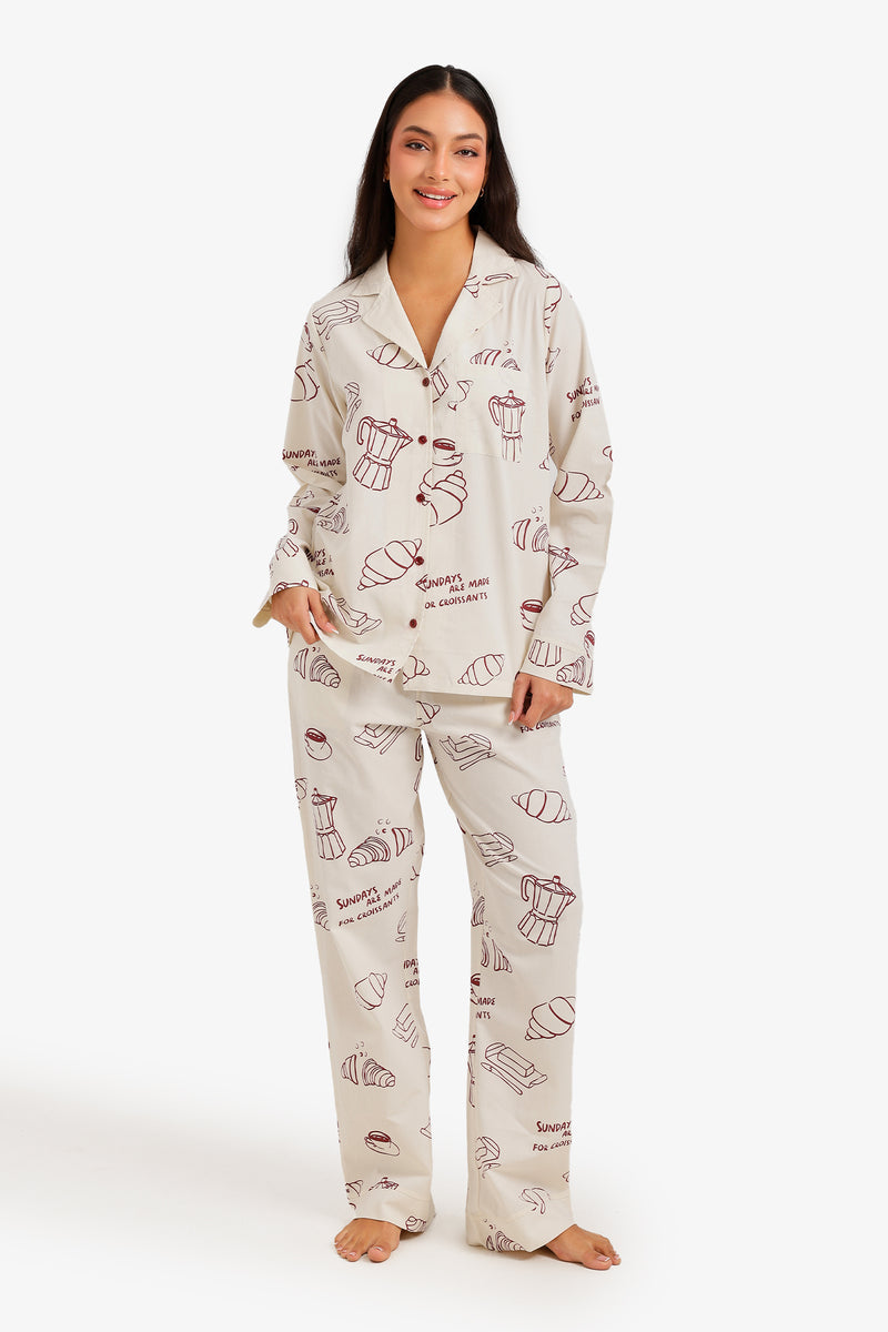 Breakfast Print Pajama Set – Multicolor