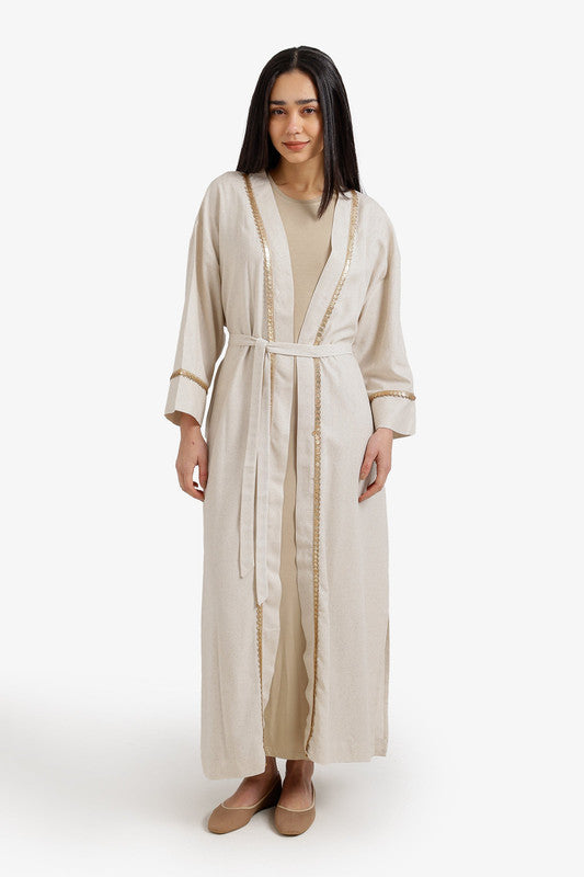 Sequin Maxi Kimono Relaxed Fit Side Slit – Ivory