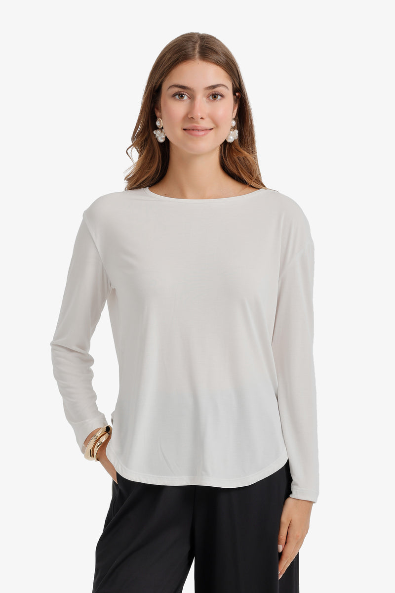 Solid Curved Hem T-Shirt – White