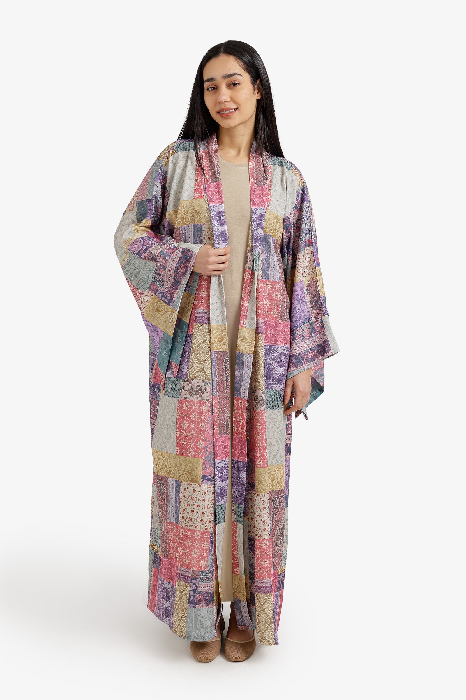 Relaxed Vintage Patchwork Kimono Maxi Length – Multicolor