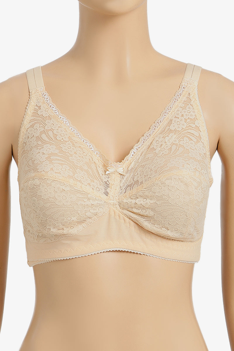 Lace Overlay Minimizer Bra - Nude