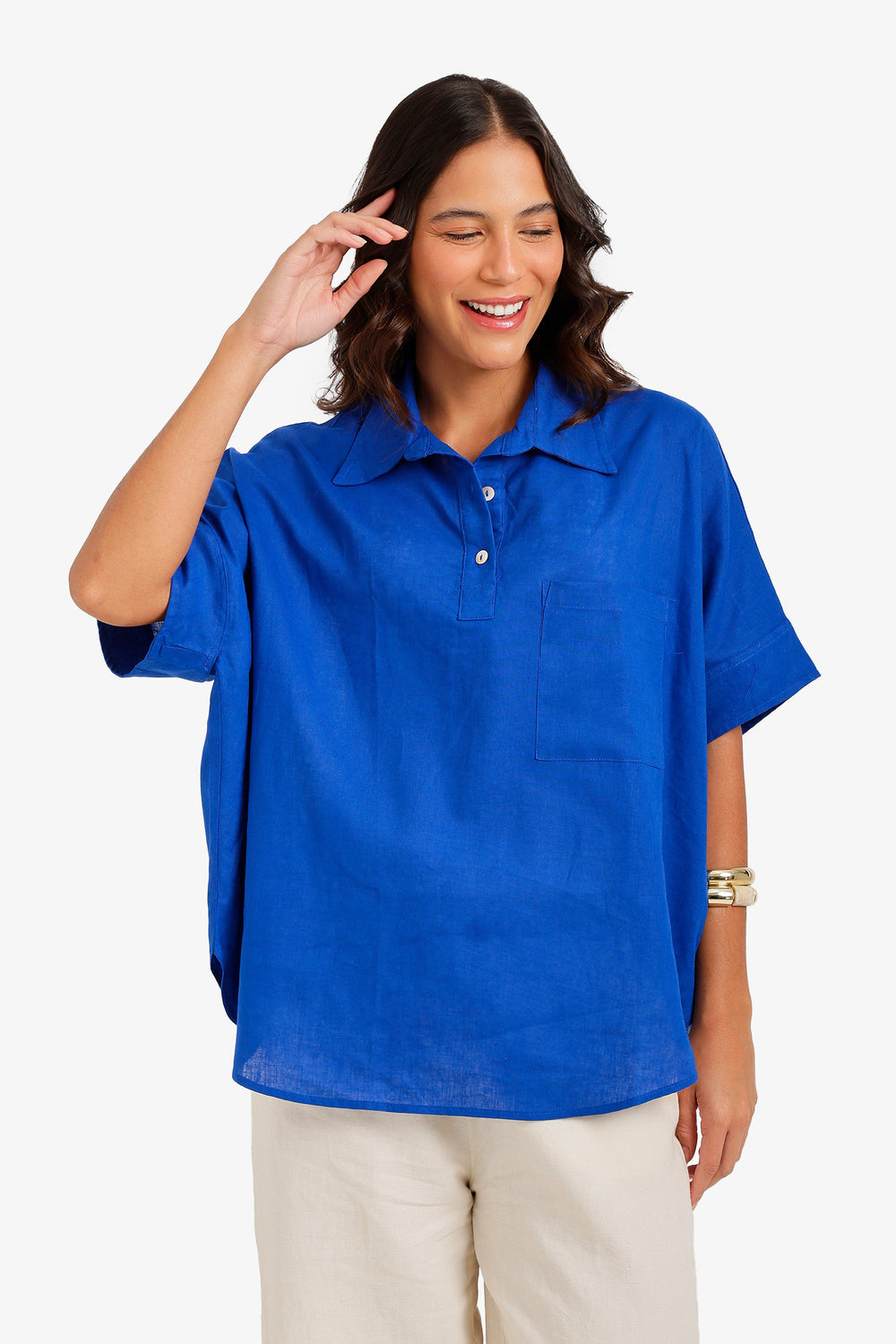 Relaxed Shirt Poncho - Royal Blue