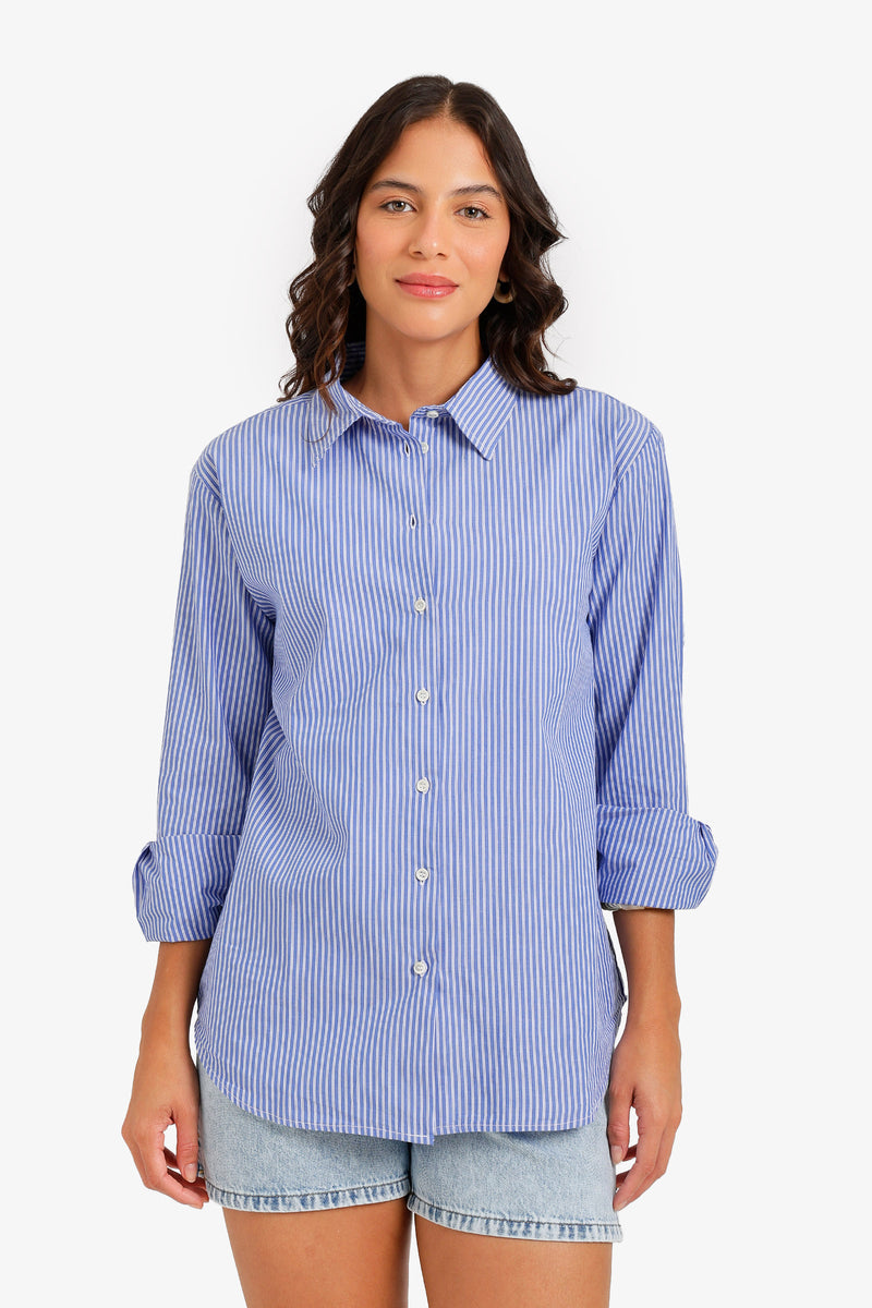 Striped High-Low Shirt - Blue