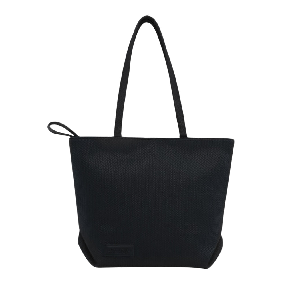 Textured Large Tote Bag - Black