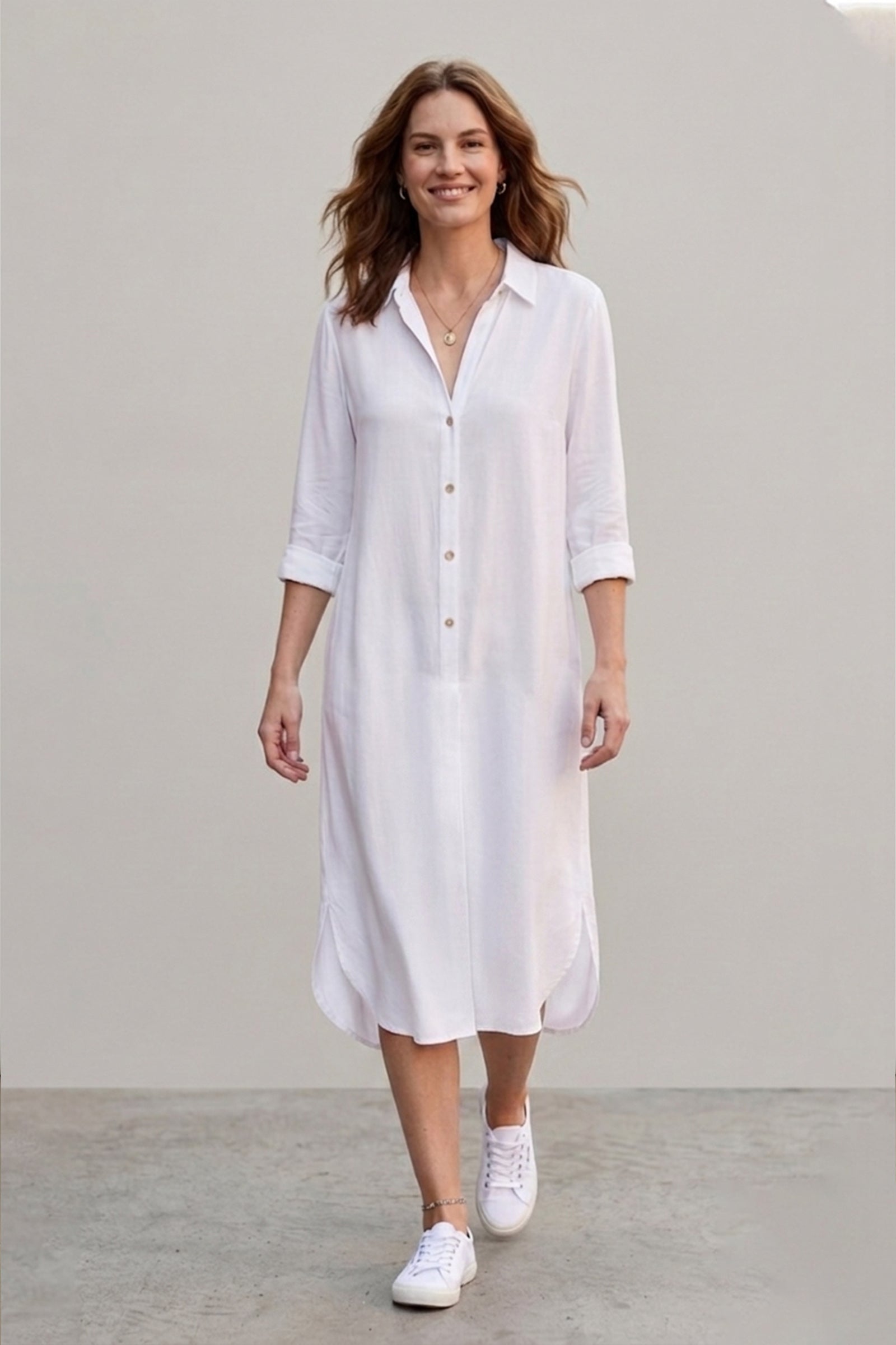Flowy Relaxed Midi Dress - Off White