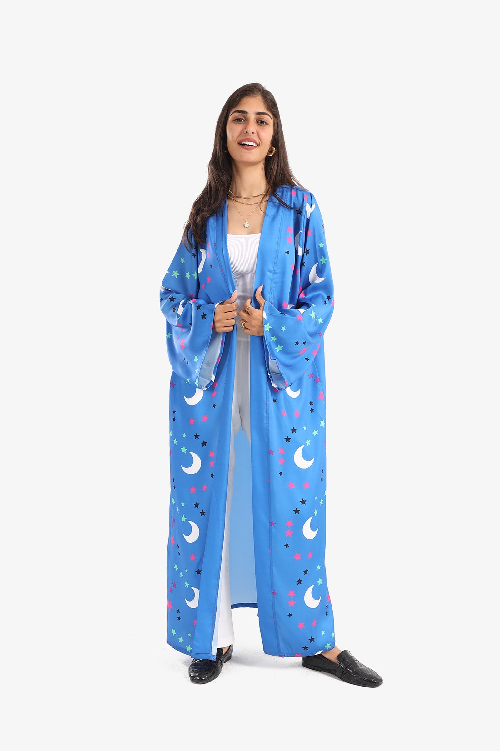 Crescents & Stars Printed Kimono - Blue
