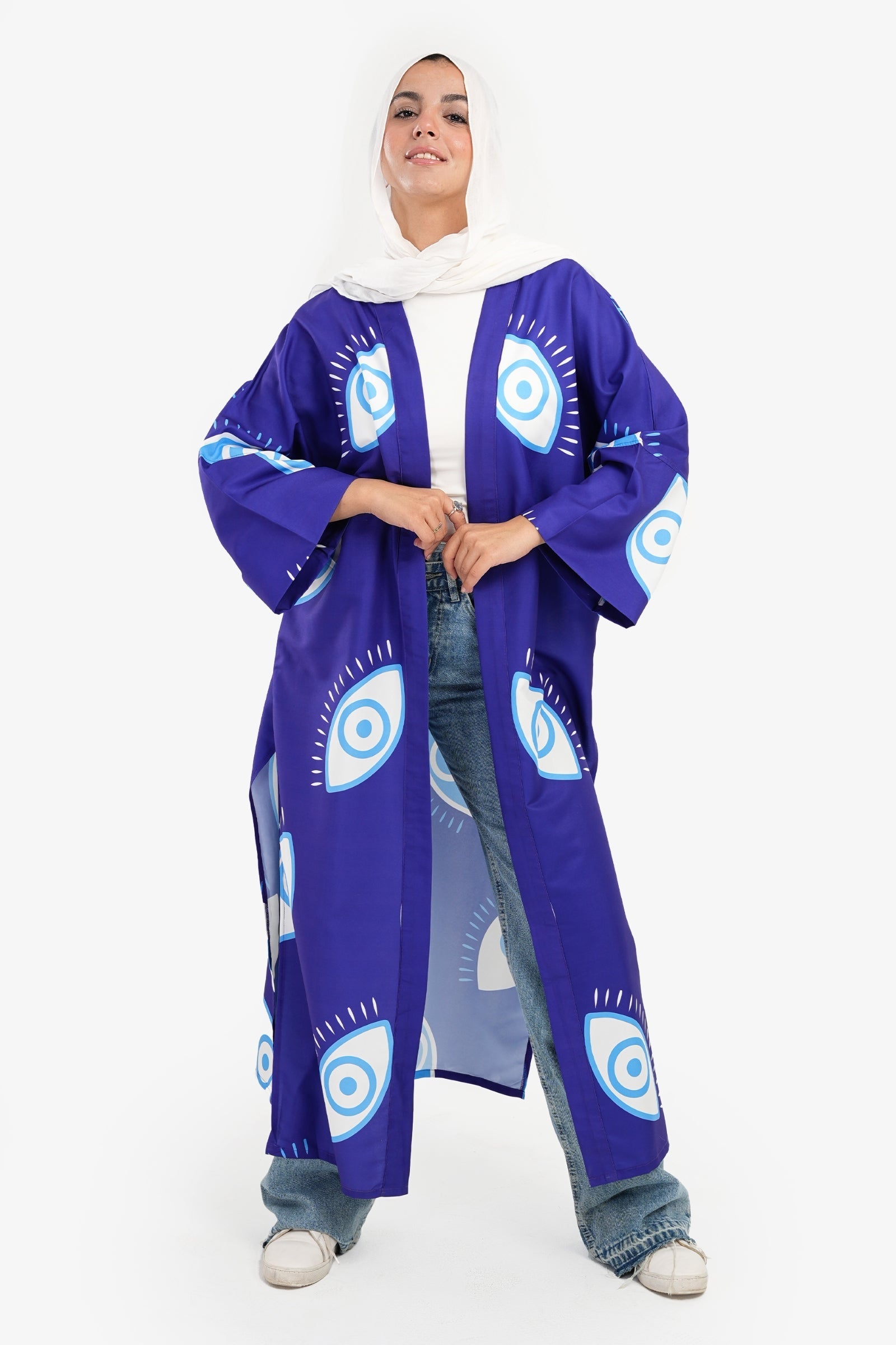 Big Eye Printed Kimono - Blue