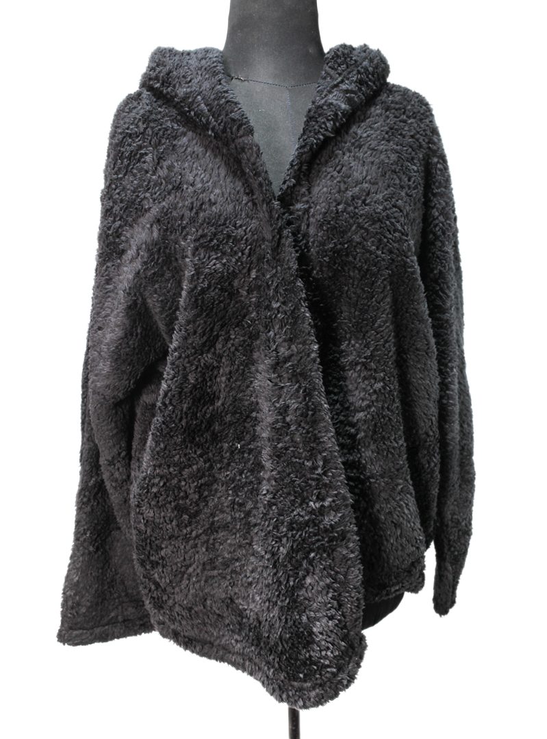 Faux Fur Solid Hooded Jacket – Black