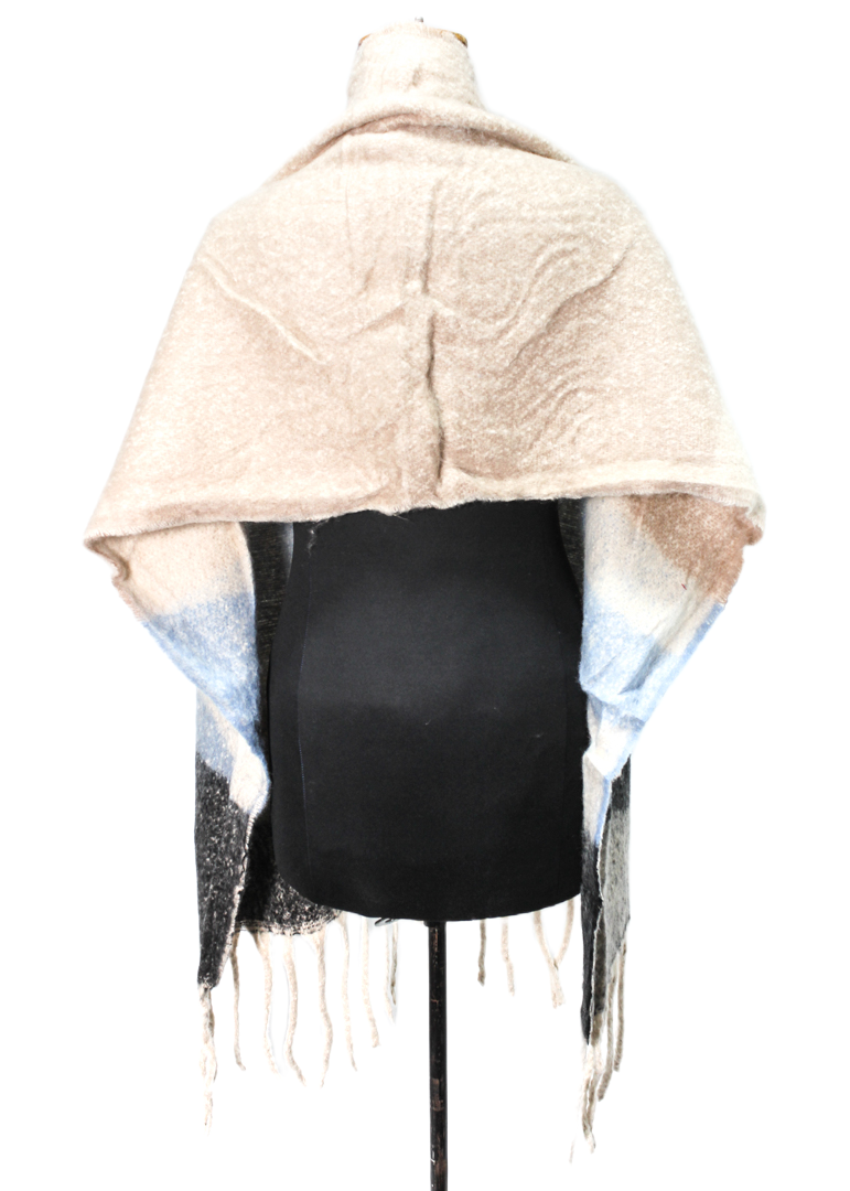 Faux Fur Colorblock Fringed Shawl - Multicolor