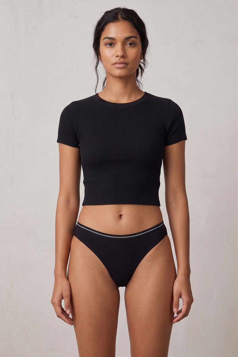 Contrast Stripe Bikini Panty - Black
