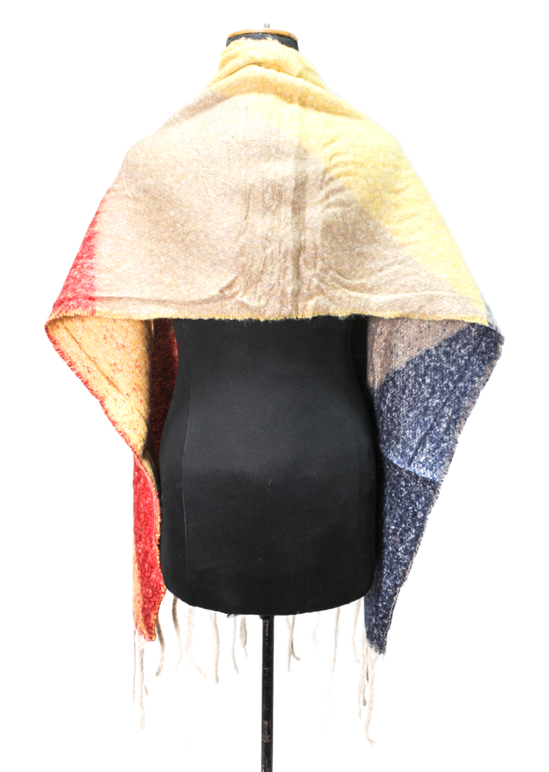 Faux Fur Colorblock Fringed Shawl - Multicolor