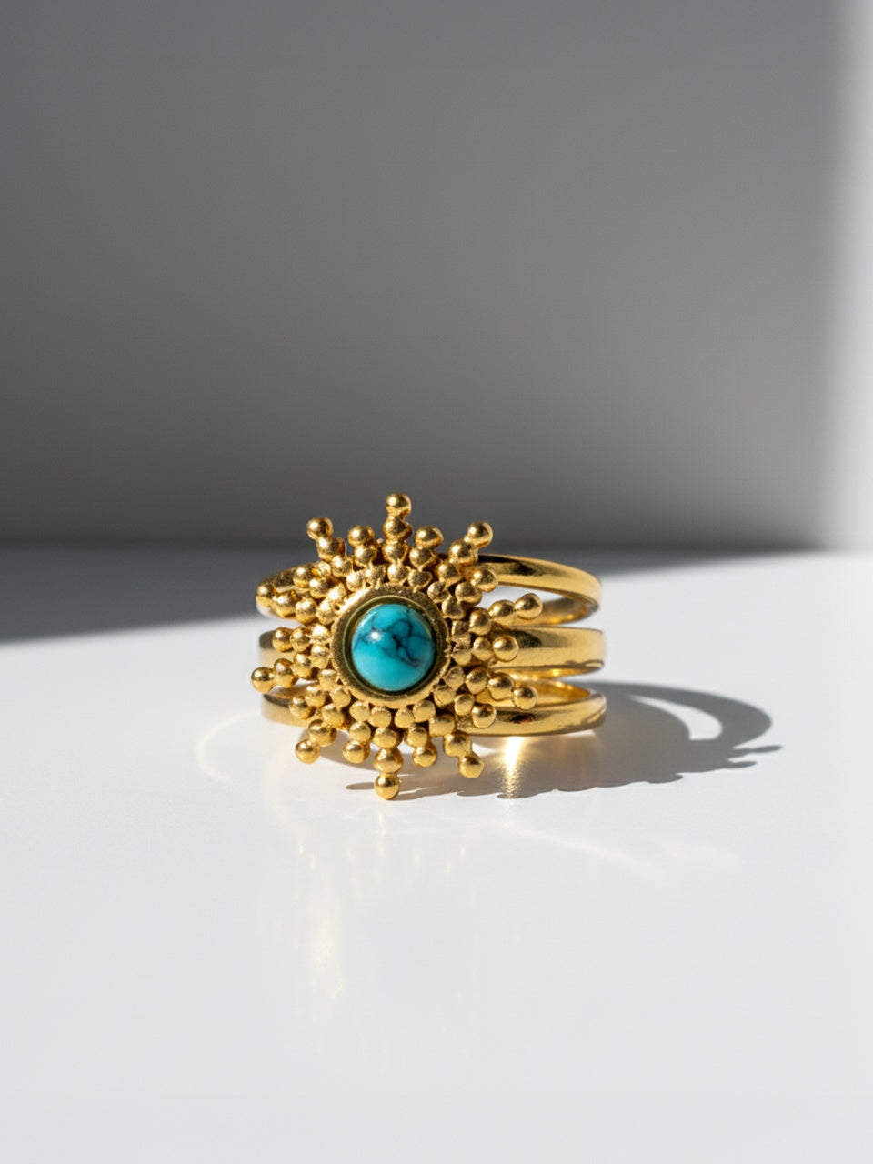 Sunburst Design Turquoise Ring – Gold & Sky Blue