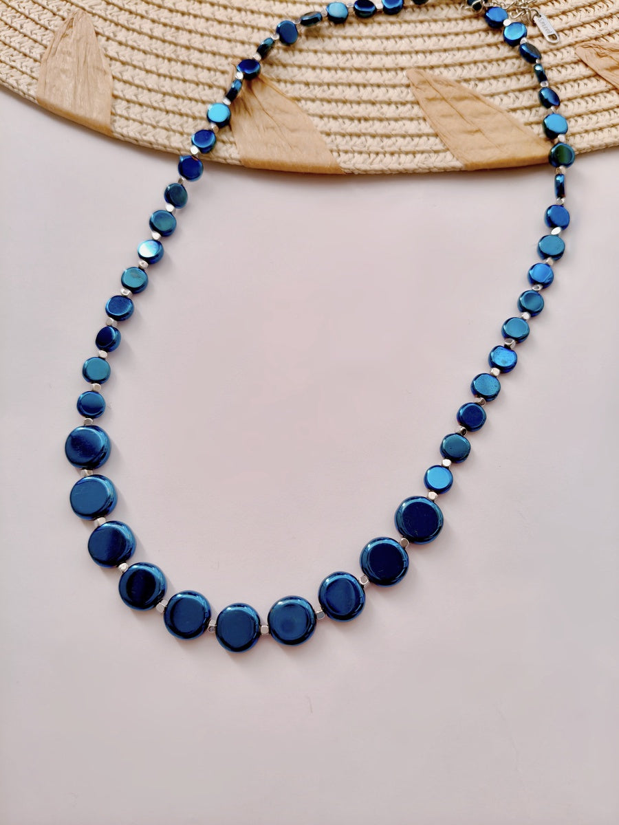 Azure Hematite Discs Necklace – Blue
