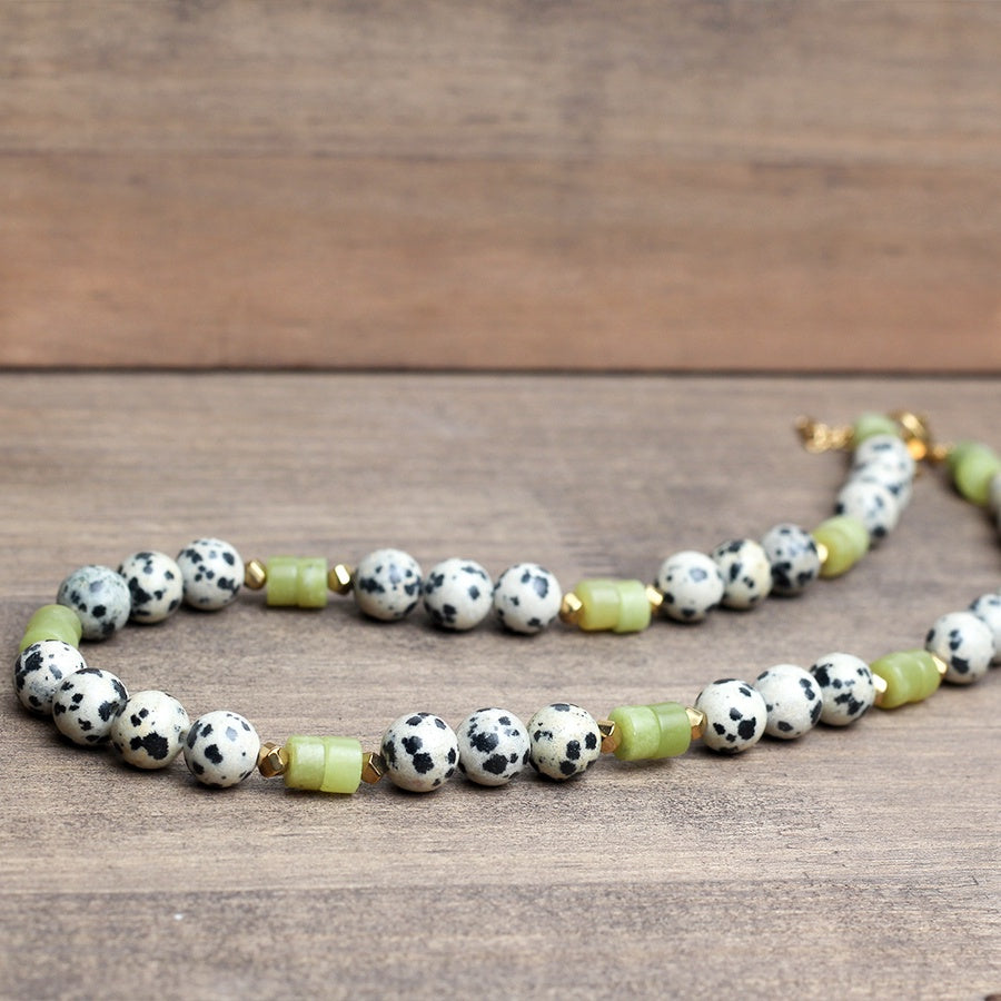 Dalmatian Jasper & Green Stone Necklace – Black