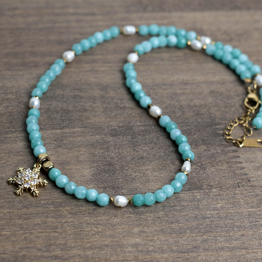 Terra Blue Aqua Quartz & Pearl Necklace – Blue