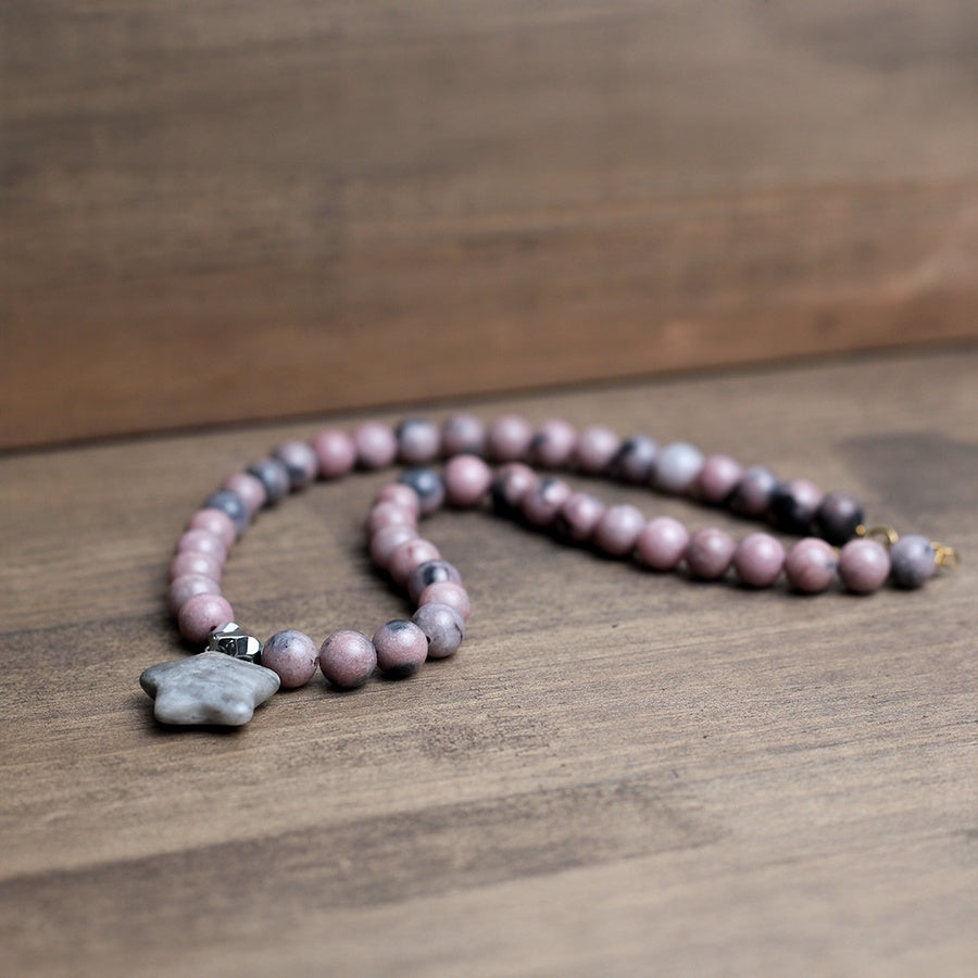 Handcrafted Rhodonite & Jasper Necklace – Dusty Rose