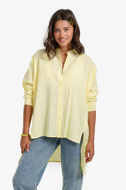 Solid Asymmetric Hem Shirt – Yellow