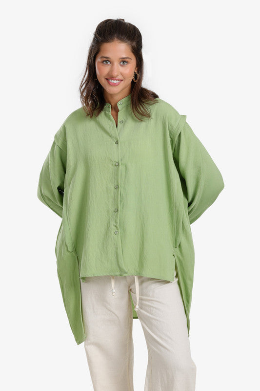 Solid Asymmetric Hem Shirt – Light Mint