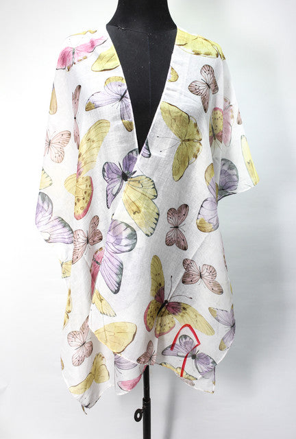 Butterfly Print Beach Cover-Up - Yellow