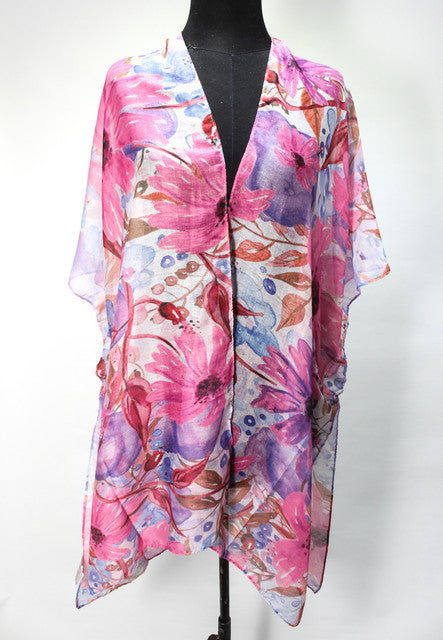 Floral Print Beach Cover-Up - Fuchsia