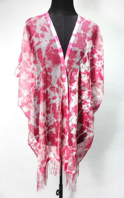 Floral Fringe Beach Cover-Up - Fuchsia