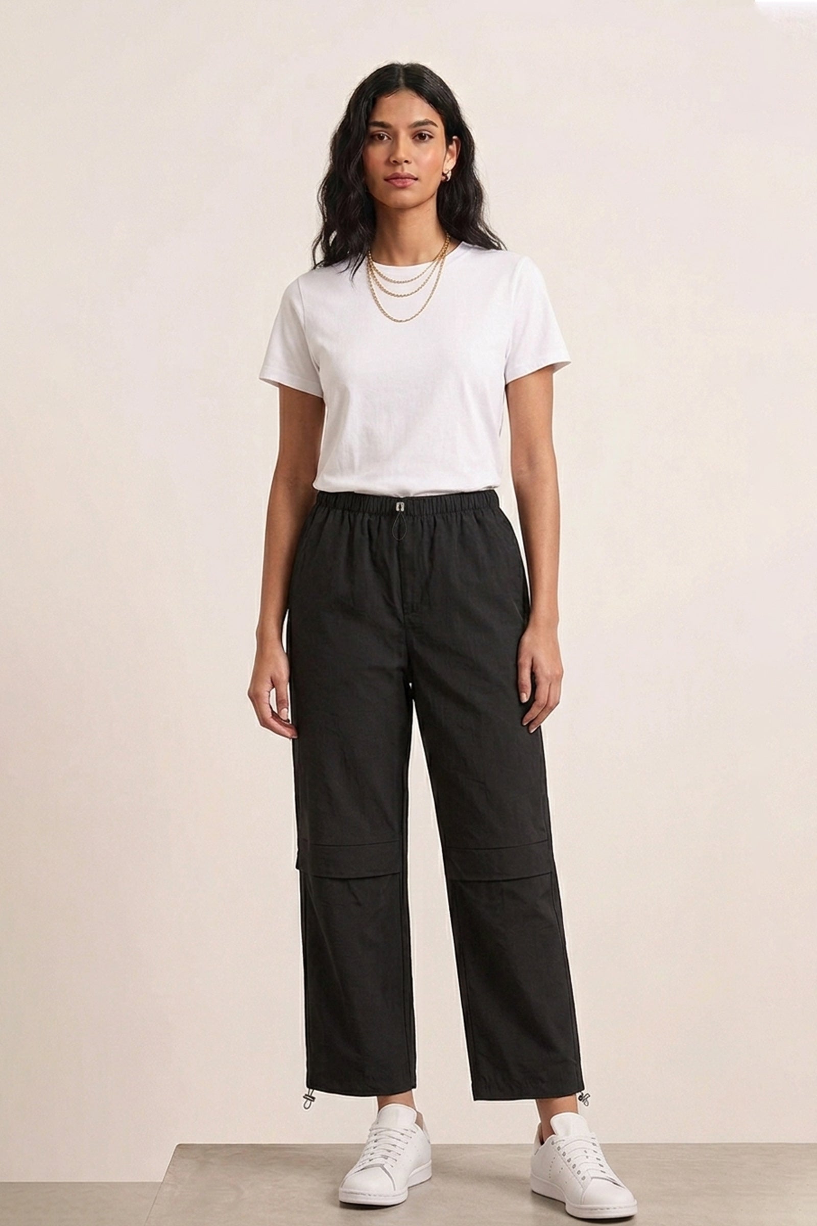 Adjustable Hem Parachute Pants - Black