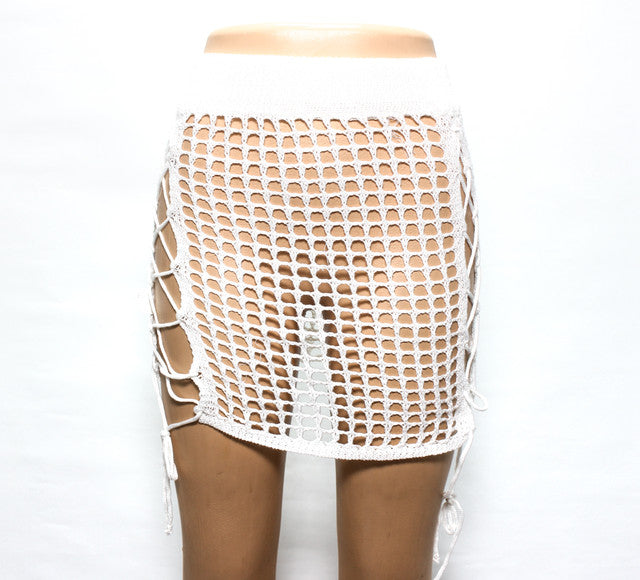 Open Knit Beach Cover-Up Skirt - White